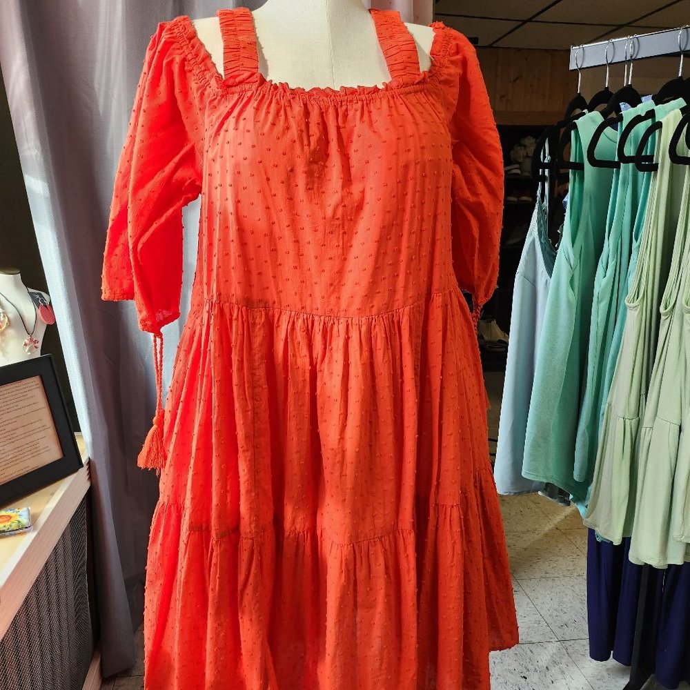 H&M Red Boho Chic Dot Textured Dress